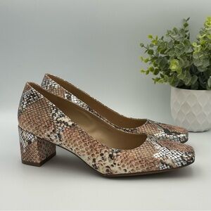 Naturalizer Women’s Brown Karina Pumps Snakeskin Leather Block Heel Shoes Size 8